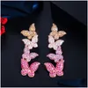 Charm Fashion Vintage Butterfly Ohrringe Designerin weiße AAA Kubikzirkonia Roségold Kupfer Ohrring 925 Sterling Sier Post Schmuck F DHFAJJ