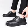 Casual Shoes Mens Formal Dress Black Stylish äkta läderlägenheter Sko Business Office Platform Sneakers Street Style Footwear