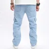 Jean droit ample à poches multiples pour homme, pantalon droit, Streetwear, élégant, Hip Hop, en Denim, automne 240318
