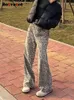 Ретро леопардовый принт y2k джинсы женщина роскошная американская уличная одежда свободная корейская стиль негабаритный прямой широкий шар.