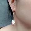 Boucles d'oreilles Y.YING – boucles d'oreilles classiques pour femmes, perles Keshi roses de culture naturelles, chaîne pavée en CZ, levier arrière