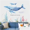 Wall Stickers Cartoon Coral Whale Sticker Childrens Room Nursery Decoration Vinyl Tile Waterproof Home Drop Delivery Dh7Vp