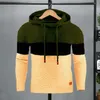 Moletons masculinos Men Jacquard Hoodie Block com cordas de mangas compridas de mangas compridas de comprimento médio para o calor do outono calor de inverno