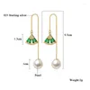 Boucles d'oreilles en peluche 925 SERRING SERVICE Long Géométrique perle pour les femmes Bijoux moderne en cristal vert