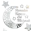 Party Decoration Eid Mubarak Silver Acrylic Hollow Wall Stickers Moon Star DIY For Home Decal Ramadan Deco