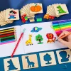 20pcs Montessori Kids desenhando brinquedos de madeira pintando estêncils de estêncils artesanato brinquedos de brinquedos educacionais para crianças presentes