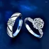 Cluster Rings Diamond Couple Ring Sterling Silver Bijoux Femme Luxe Anillo Mujer Schmuck Damen Coussin Alliances Mariage