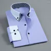 Erkekler Elbise Gömlek Uzun Kollu Gömlek Demir Çift Katmanlı İş Resmi Düzenli Fit Office Camisa Moda Beyaz Mavi Sosyal