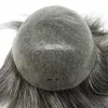 TOUPEEESグレーヘアvループレミー人間の髪薄いプーツーピー薄い肌のベースヘアピース