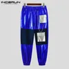 Calças masculinas moda festa estilo incerun 2024 mens corrente design transparente malha calças casuais costura borracha cintura pantalons S-5XL