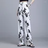 Женские брюки 2024, летние черные абрикосовые цветочные узоры, прямые брюки с широкой эластичной резинкой на талии, повседневная мода 5XL