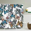 Cortinas de chuveiro Banheiro Aves Plantas de cortina padrão de borboleta impermeabilizada com 12 ganchos decorações de casa