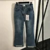 Geborduurde briefbroeken jeans voor vrouwen designer taille keten denim pant straatstijl wijd uitlopende jean broek