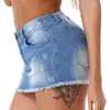 Urban sexy Kleider Damen Heißes Mädchen ausgefranster Saum Denim Bleistift Rock Casual Reißverschluss Fliegentaschen Schlanke Fit Minirirt Jeans 240403