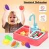 Kitchens Play Food Cute Kitchen Sink Toys Automatic Water Cycle System Play House Pretend Dishwasher Toy Role Play Toys For Girls Boys 3 Color 2443