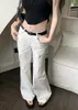 Women's Pants Benuynffy American Retro Pocket Design Wide-leg Cargo Low Waist Loose Casual Flare Streetwear Without Belt
