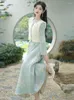 Vestidos de trabalho vintage feminino melhorado cheongsam terno outono inverno moda estilo chinês 2 peças feminino elegante floral impresso vestido conjunto