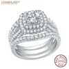 Cluster Rings Newshe 3 قطع 925 حلقات زفاف فضية سترلينج للنساء AAAAA CZ Blue Side Stones Luxury Jewelry Engagement Set L240402