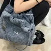 Gümüş perçinli denim çöp torbası tasarımcısı kadın omuz çantası elmas kontrol gümüş donanım metal yazı lüks çanta çapraz çanta alışveriş çantaları17 35cm