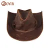 Joyir äkta läder Men Western Cowboy Hat Vintage Cap Handgjorda Western Shapeable Hållbara stora 60 cm Outback Hat 240327