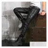 Men'S Jeans Mens Leather Trousers Men Motorcycle Black Pants Fashion Pu Riding Waterproof Motor Biker Male Street Plus Size 230330 Dr Dhn75