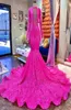 2023 Fuchsia Mermaid Long Prom Dresses African Black Girl Long Mouwen Sparkly Pailly Lace Luxury Party Evening Jurk BC15052 GW023121115