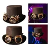 Berets Men Women steampunk top hat jeden rozmiar z okularami brązowe gotyckie akcesoria na kostiumy Fedora na imprezę cosplay