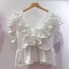 Blouses pour femmes dames d'été sexy v-cou en V Backless plissés à dos de chemise rouge à manches courtes à manches simples à manches simples blancs solide