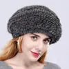 Bérets femmes réel tricoté à la main chapeau naturel hiver chaud mode casquette décontractée dame véritable