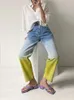 Créateur de mode Jeans Femme haute taille élégant pantalon denim Gradient Button Streetwear 2024 Spring Straight pantalon 240403