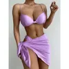 Chanshuang new three piece swimsuit solid bikini womens swimsuit gathered swimsuit bikini6318