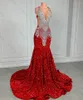 Платья для вечеринок Sparkly Red Sequin Mermaid Prom 2024 Роскошные серебряные хрустальные платья из бисера