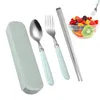 Servis uppsättningar Flatware Set rostfritt stål Travel Portable Silverwace Fork Spoon With Storage Box för familjeskolekök