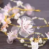 Women Girl Princess Pink Flower Fairy Crystal Gold Headband Hairband Hair Clip Headwear Flowers Pearl Bridal Garland Tiara Hair Accessories Wedding Hair Jewelry