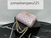 Mini Classic Flap CF Mirror Quality Pearl -ketting Schoudertas Lady Messenger Bag Designer Gladde schapenvacht Crossbody Tas Caviar Cowhide Handtas Roze Pink