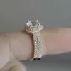 2PCS Wedding Rings Huitan AAA Zircon Stone Micro Paved Bridal Ring Sets Romantic Rose Gold Color Engagement Rings Wholesale Lots Bulk Midi Rings
