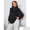 T-shirt feminino FI FI Blusa Temperamento versátil pescoço redondo e com mangas sólidas cor de mangas lg de cor lg elegante k6ji dho98