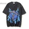 Designer Spring och Autumn New Short Hermes American Vintage Heavy Metal Rock Band High Street Trendy Hip-Hop Loose Distessed Sleeved T-shirt