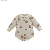 Rompers 2024 Spring New Baby Girl Long Sleeve Flower Bodysuit Newborn Toddler Casual Knitted Jumpsuit Infant Onesie Kids Clothes 0-24M L240402