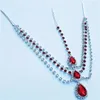 Hair Clips Fashion Red Gemstone Droplet Pendant Chain Luxury Shining Bride Rhinestone Wedding Party Jewelry Oh