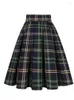 Rokken vrouwen zomer hoge taille Koreaanse geplooide plaid gedrukte meisjes retro dames 40s 40s 50s midi vintage Engeland stijl school