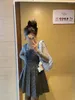 Work Dresses Spring 2 Two Piece Set Women Slim Turtleneck Korean Style Ladies Tops Polka Dot Print Ruffle Fashion Woman Sleeveless Slip