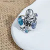 Cluster Rings YYSUNNY Blue Oval Stone Mosaic Ring Fashion trends Ring for Light luxury for Wom Pave Cubic Zirconia Rings for Party jewelry L240402