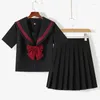 Giyim setleri siyah temel jk kırmızı üç satır okul üniforma kız denizci takım elbise pileli etek Japon tarzı kıyafetler anime cos kostümleri kadın
