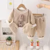 Sets Baby Girls Christmas Outfit Autumn Winter Granule Fleece Hat Bear LongSleeved Hoodies and Pants Warm Boys Suits Infant Clothes