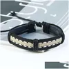 Charm Armbänder gewebtes Lederarmband SKL Head Holzperlen Charm Metal European American Schmuck für Frauen Antikes Handseil DHGXQ