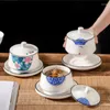 Tazze Piattini Set di tazze da caffè in ceramica in stile cinese, ciotola da dessert, zuppa al vapore
