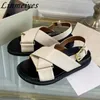 Thick Sole Sandals Women Genuine Leather Cross Strap Holiday Beach Shoes Female Casual Flat Sandalias Summer Woman 240326