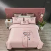 Set di biancheria da letto rapito di lusso rosa/bianco ricami lunghi cotone cotone piumino morbido piumino piatto/lettino a letto cuscino