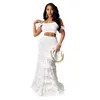 Werkjurken Zomer Women Outfits Witte Maxi Lange rok Tweedelige set Crop Tops Fishtail Lace Hollow High Taille Y Party Matching Drop Dh5av